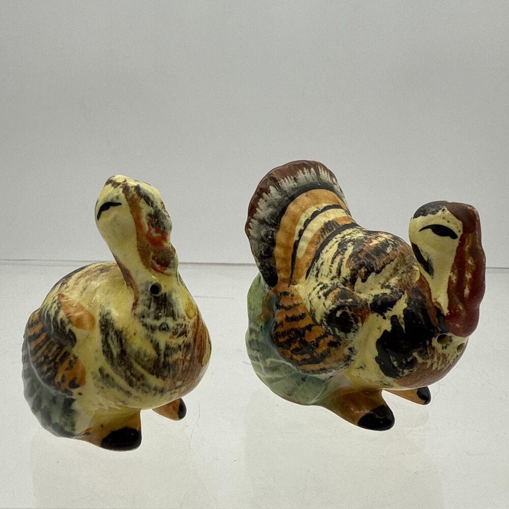 TOM TURKEY HEN SALT & PEPPER SHAKERS VTG MCM CHASE JAPAN 50s 60s THANKSGIVING